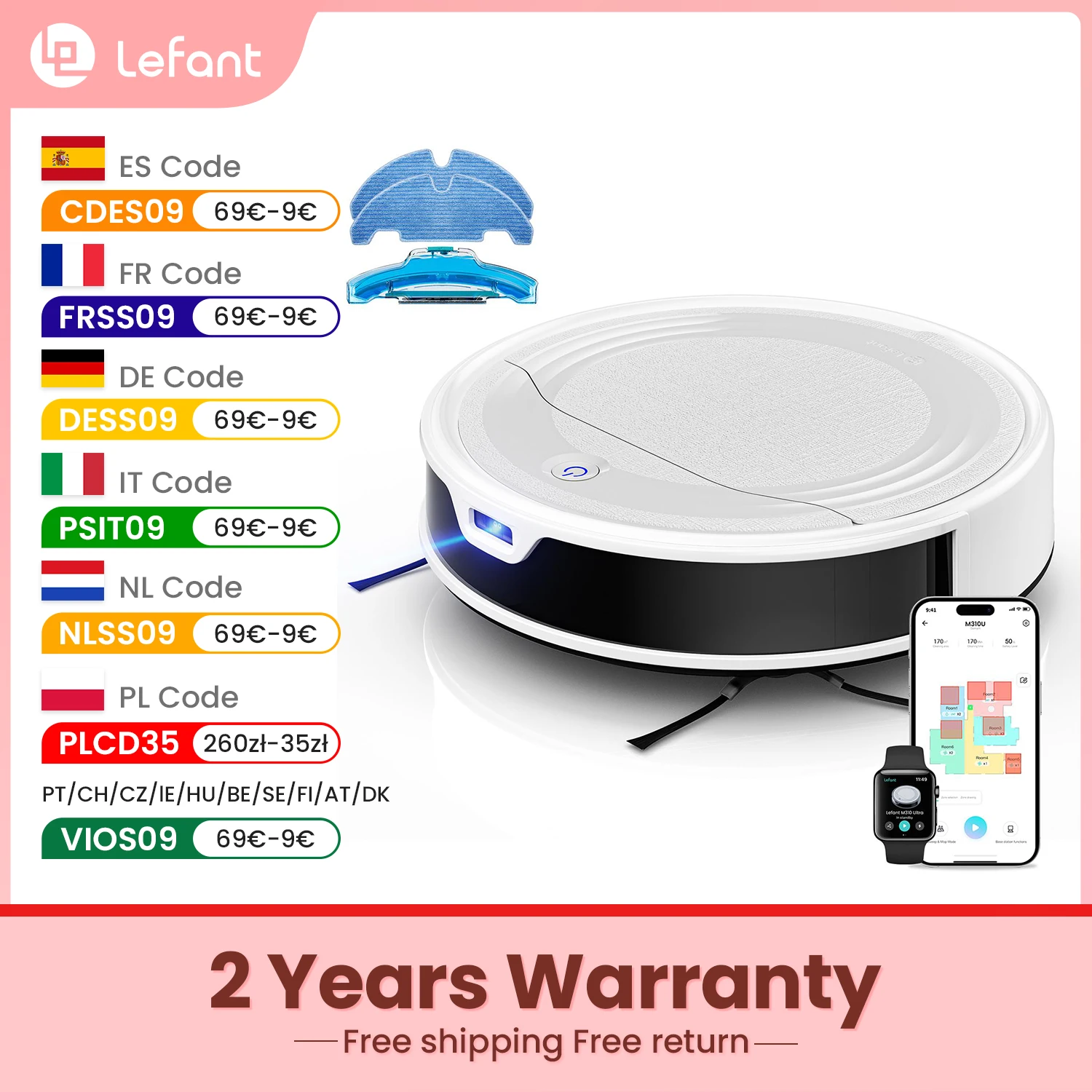 Lefant M310 Ultra Roboterstaubsauger und Wischmopp, 6000 Pa Saugkraft – schlanker Roboterreiniger mit ToF-LiDAR-Navigation