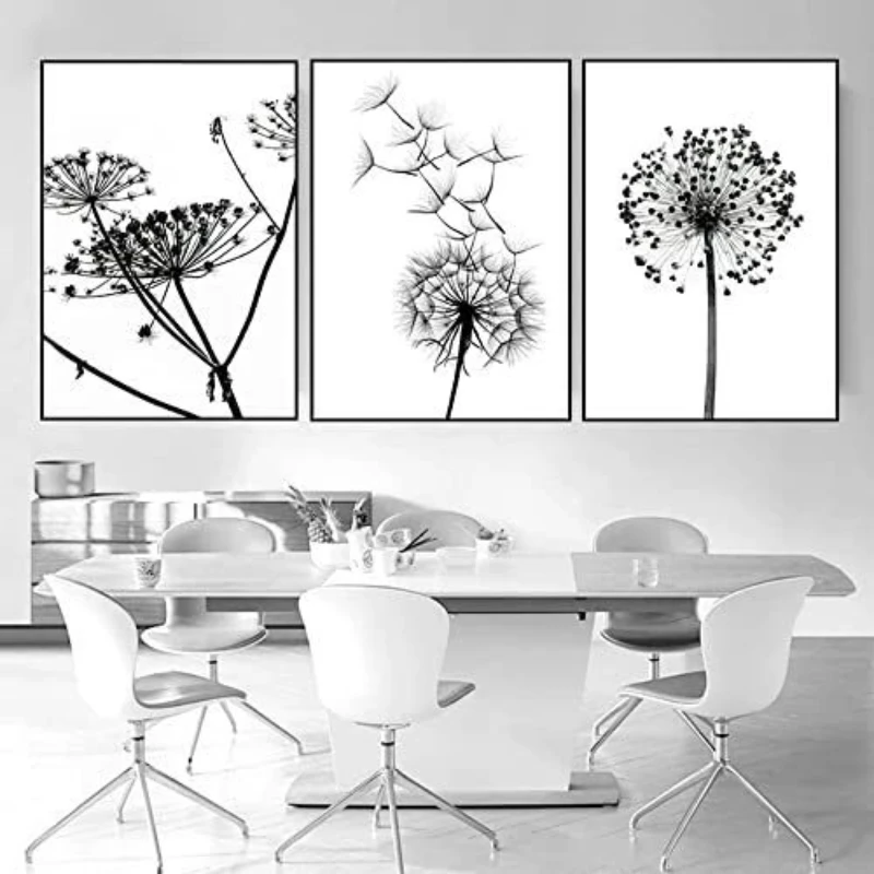 Foreign trade sales of black and white plants dandelion living room bedroom decoration hanging picture frameless painting core