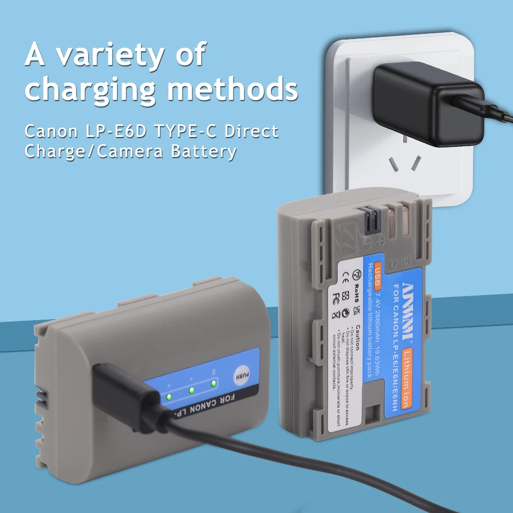 AJNWNM 내장 USB LP-E6 배터리, 캐논 5D Mark II III 7D 60D EOS 6D 70D 80D EOS 5DS R 카메라용 아쿠, LP E6 LPE6 LP E6D