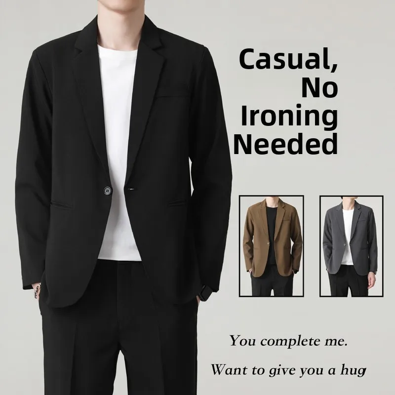 

Casual Style Men's Jacket Shoulder Pads Iron-Free Business Style Spring Autumn Loose Fit Comfortable Long Sleeve Coat