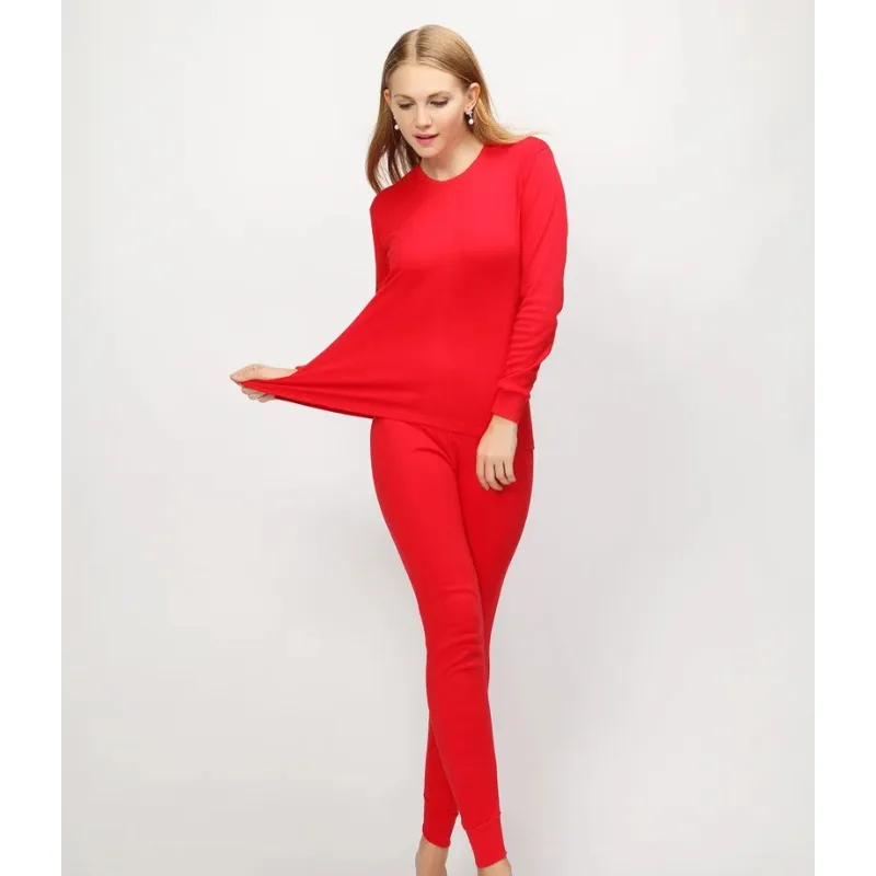 

Зимняя основа из чистого хлопка, теплая, не усадкающая и не выцветающая, красные длинные теплые осенние брюки, парный комплект, мягкое и удобное базовое пальто