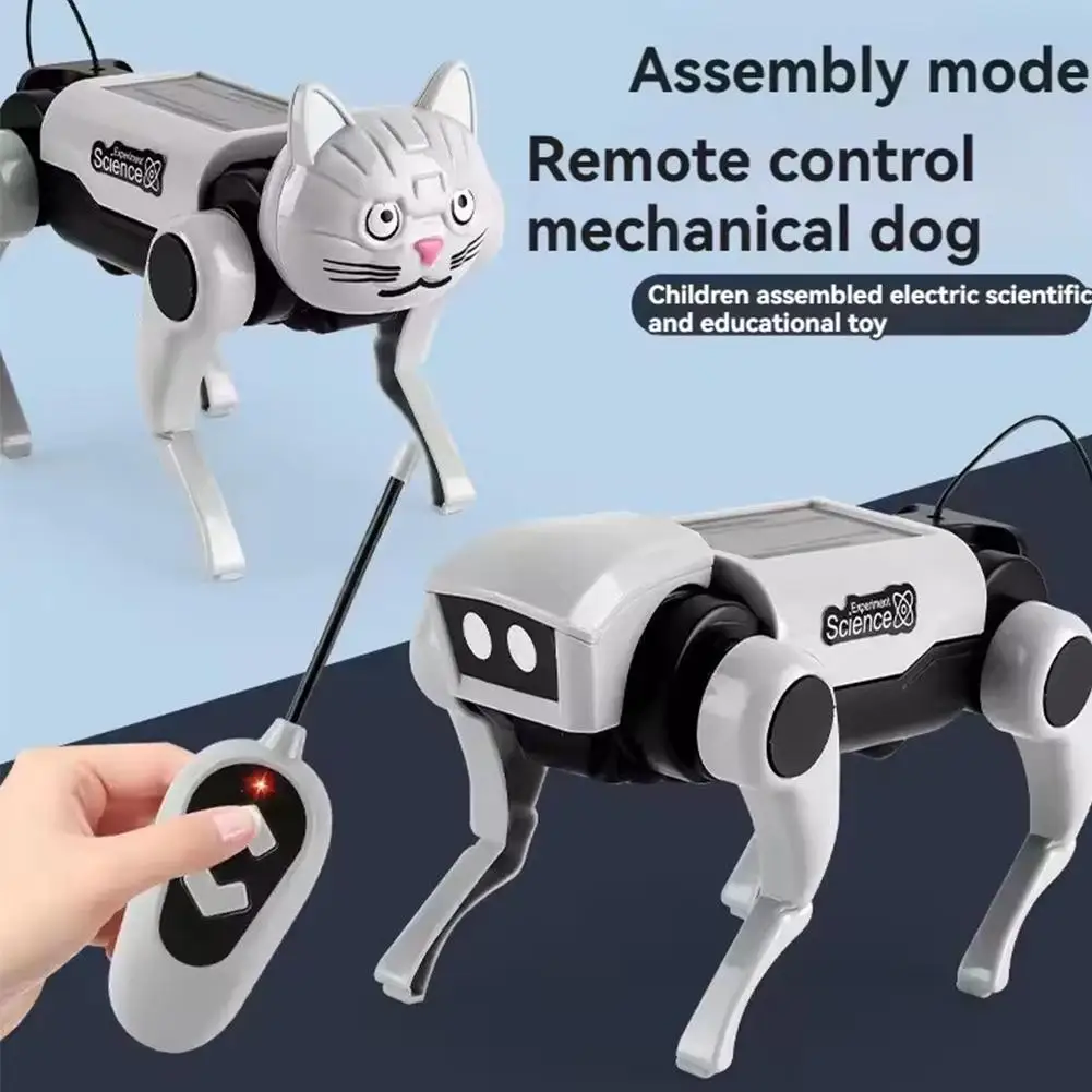 2 IN 1 RC cane meccanico telecomando gatto giocattolo per bambini assemblaggio fai da te scienza Robot elettrico cane gatto modello Set regalo per bambini