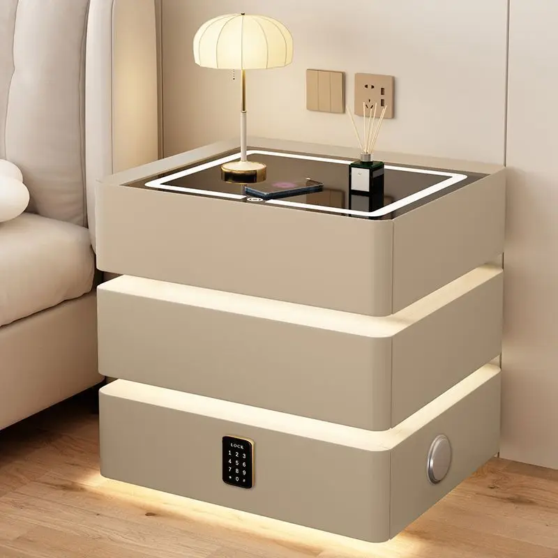 

Modern Luxury Floating Bedside Cabinet Three-Drawer Smart Nightstand with Motion-Activated Lighting Suitable for Bedrooms