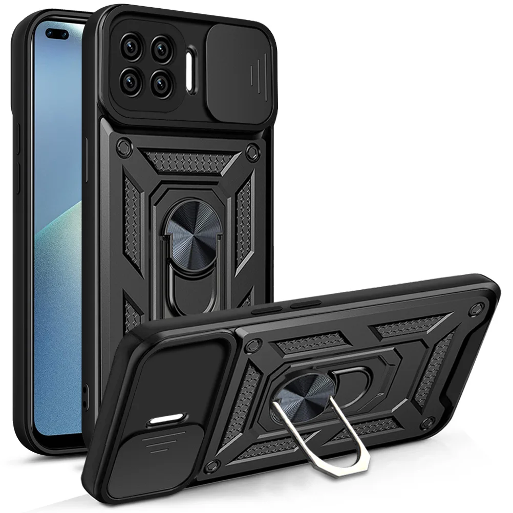 

For Oppo Reno4 Lite Case OPPO F17 Pro Cover oppo A93 4G Magnetic Ring Holder Armor Phone Case Slide Camera Protect Back Cover