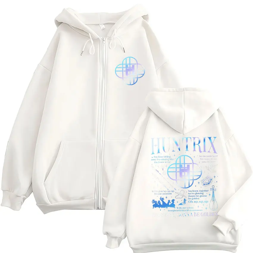 Logo Huntrix limitato 2025 Felpa con cappuccio con cerniera KPop Demon Hunters Felpa con zip Uomo Donna Y2K Cappotti oversize vintage Giacca con cappuccio