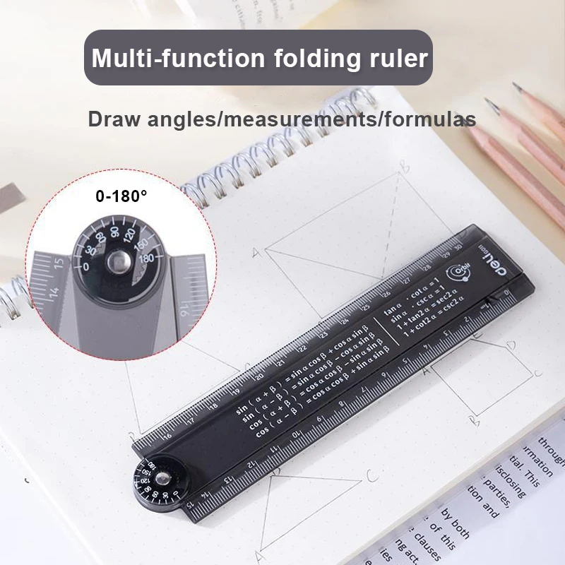 Deli-Regla plegable multifuncional para niños, accesorios escolares, Regla de medición para dibujo, transportador de geometría, suministros, 30cm