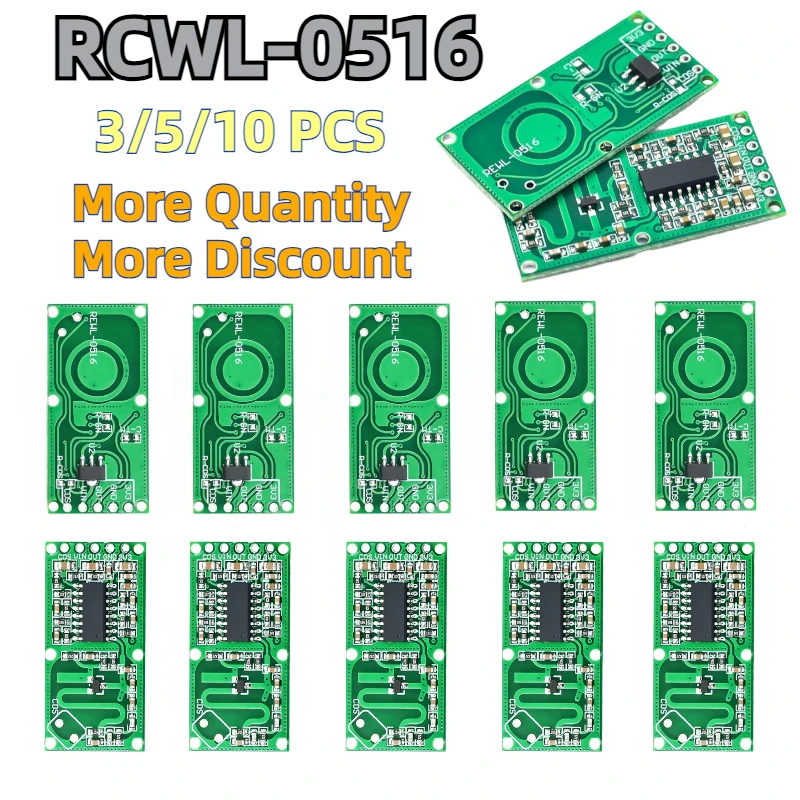 

3/5/10pcs RCWL-0516 Micro Wave Radar Sensor Switch Board RCWL 0516 Microwave Human Body Induction Intelligent Module Output 3.3V