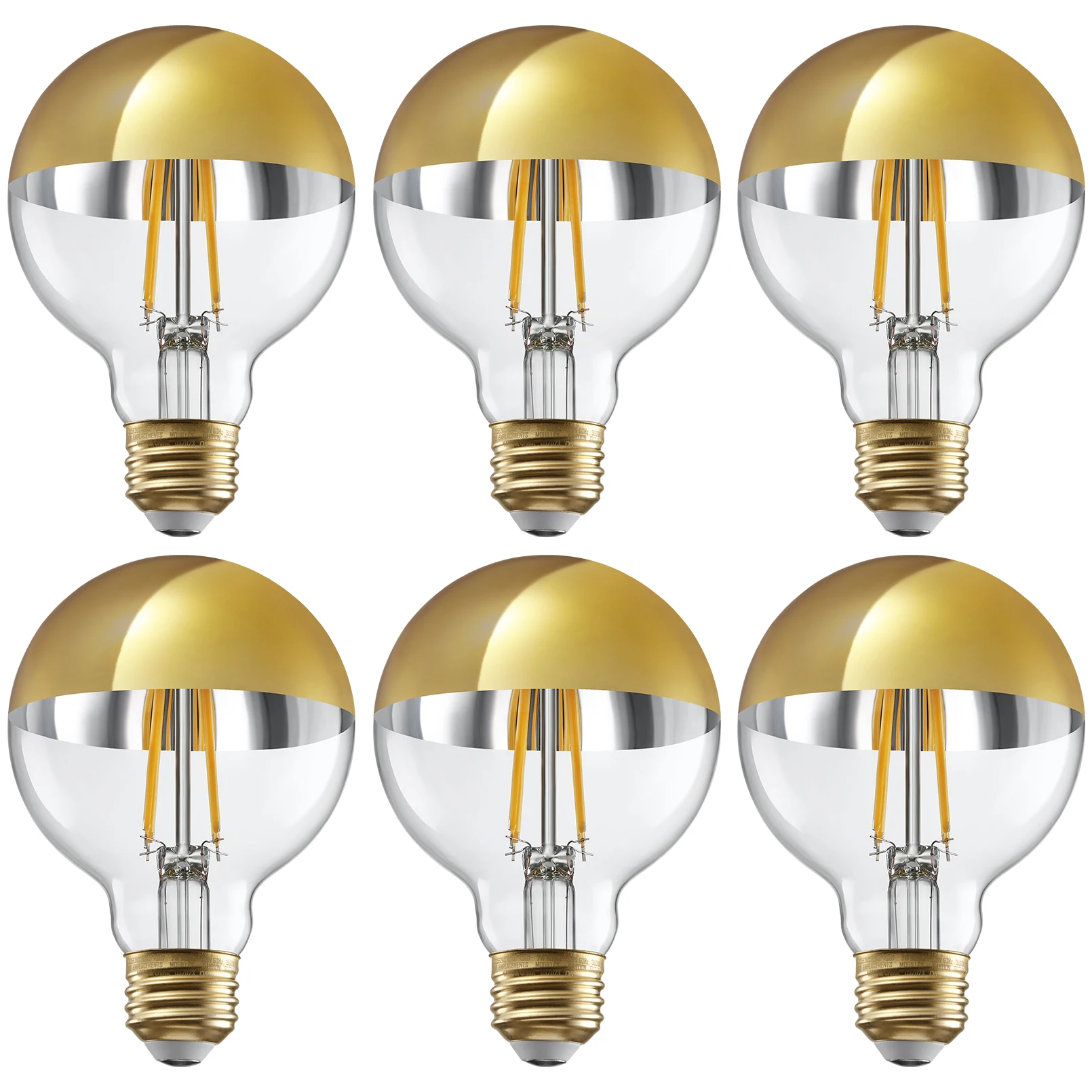 

6 Pack Dimmable Half Chrome Light Bulb, 7W (75W Eqv.), Anti Glare LED Light Bulbs, G25 Globe Light Bulbs, 3000K Warm White