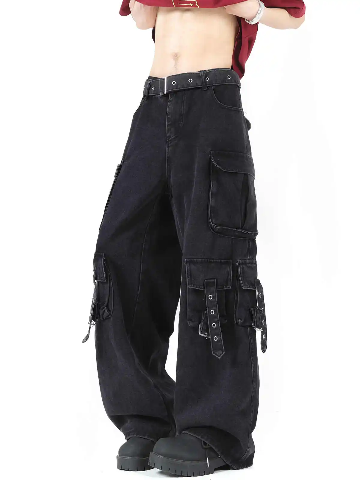 

Women Black Gothic Y2k Baggy Emo Cargo Jeans Vintage Harajuku Boyfriend Jean Pants Japanese 2000s Style Oversize Denim Trousers