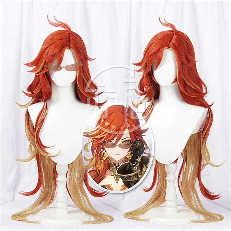 

Game Genshin Impact Mavuika Cosplay Wig 100CM Long Curly Multi level Gradient Heat Resistant Synthetic Hair Halloween