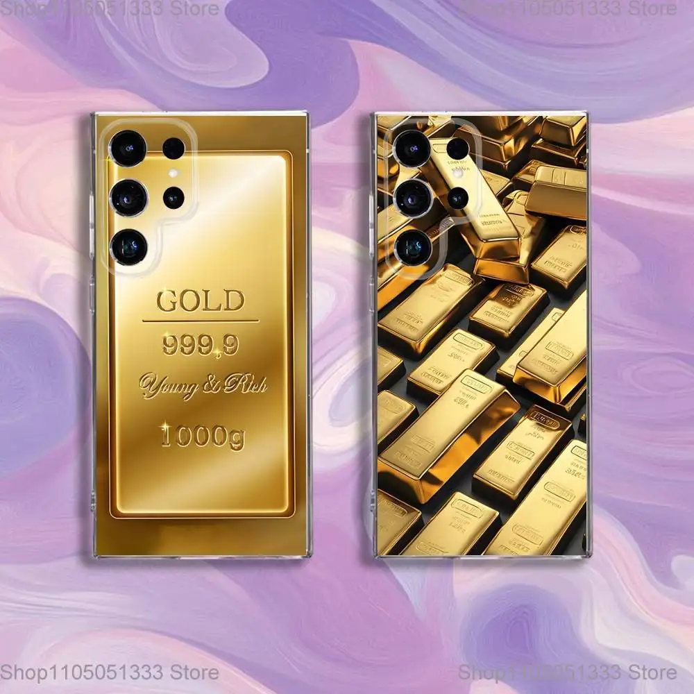 

Money Gold Art Phone Case For Samsung S24,30,21,22,23,20 FE,lite,PIus,Ultra,5G,Note,9,10 Transparent Cover