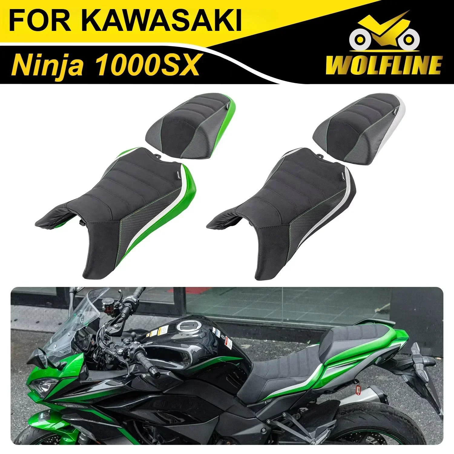 

WOLFLINE Front Saddle Cushion Pillion Pad 2Pcs/Set for Kawasaki Ninja 1000SX 2022-2024 2023