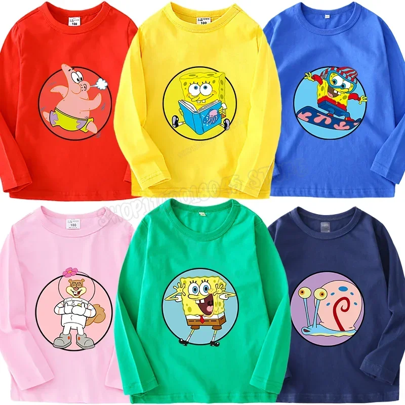 SpongeBob SquarePants Long Sleeve T Shirt Patrick Star Figure Kids Cotton Tees Cute Tops Boys Girls Autumn T Shirt Baby Clothes