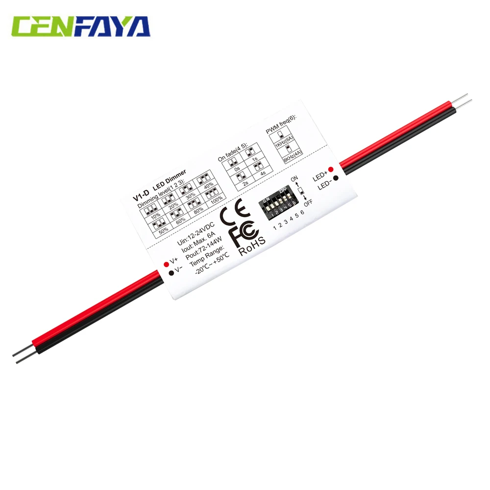CENFAYA MINI LED Dimmer Controller DC 12V 24V 1CH Overheat Reverse Protection For Single Color LED Strip Dimming Indoor Lighting