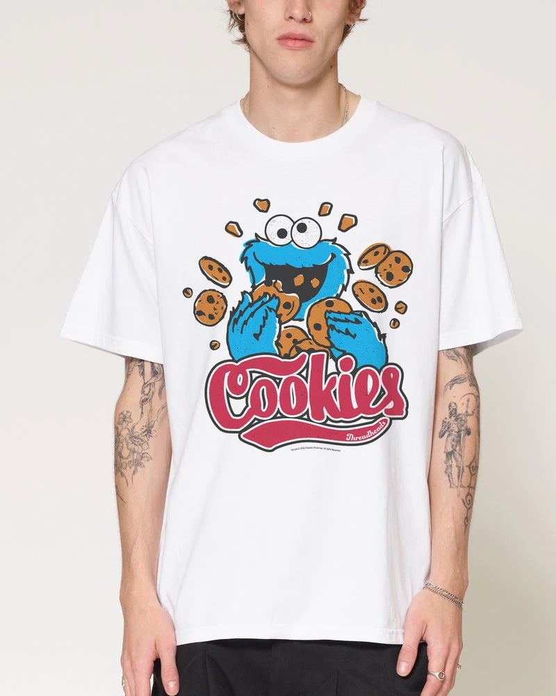 New Cookie Monster Cookies T-Shirt Sesame Street Graphic Cotton Tee Printing High-end Luxury Unisex Style Both of Men and Women