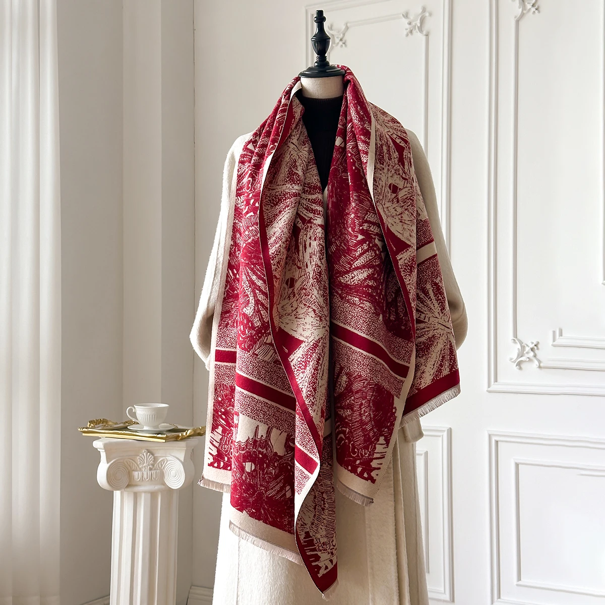 

Утолщенный зимний шарф для женщин, двухсторонняя теплая шаль с имитацией кашемира, многофункциональная теплая шаль для поездок на работу, Рождественский подарок