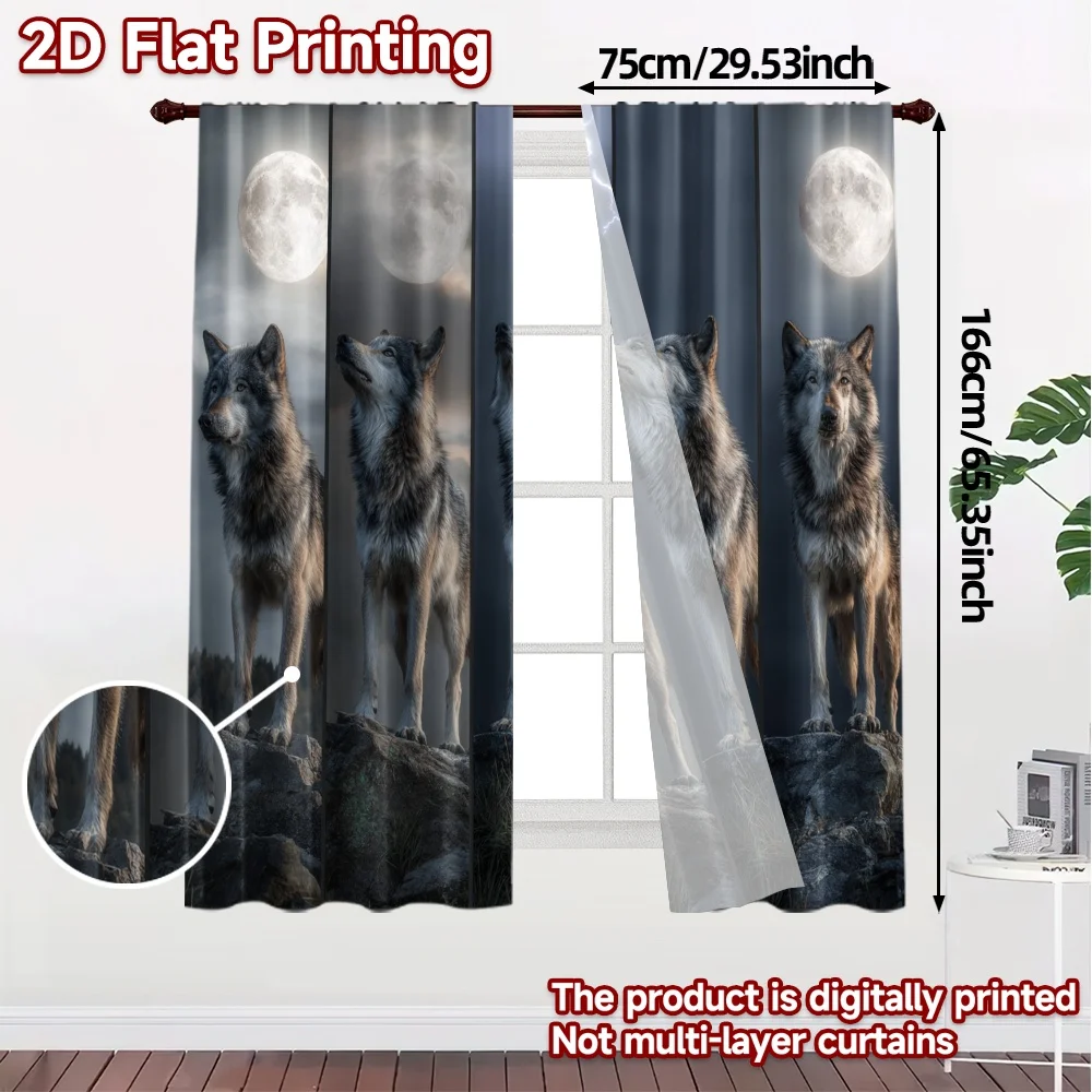 2pcs, 2D FLAT PRINTING Curtains (Without Rod) WolfSaga Creative Modern Curtains Versatile Polyester Fabric Curtains Thermal