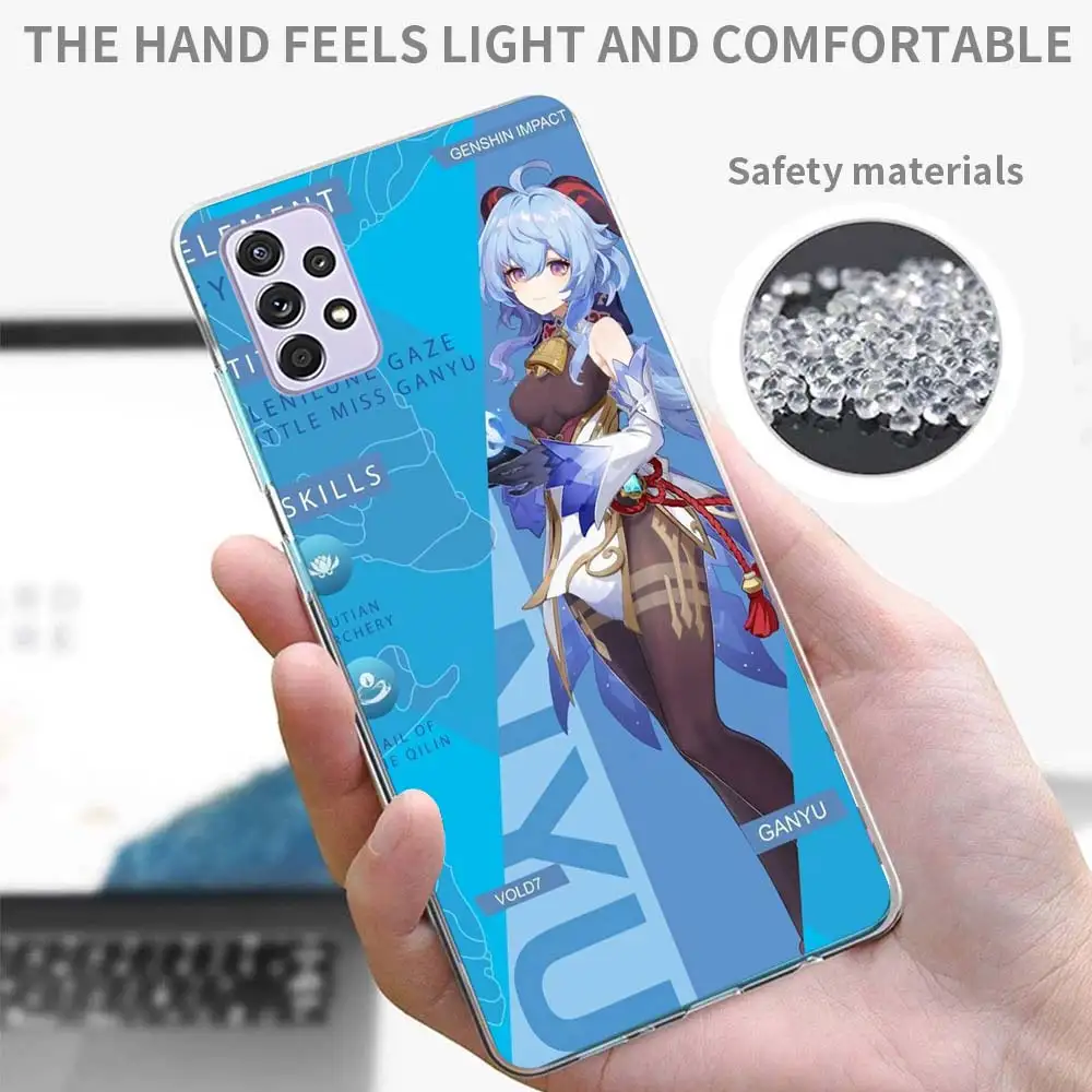 Caixa macia do telefone do silicone do impacto do anime dos desenhos animados Genshin, caixa do telefone para Samsung Galaxy A52, A53, A54, A12, A13, A14, A22, A23, A24, A32, A33, A34, A02S