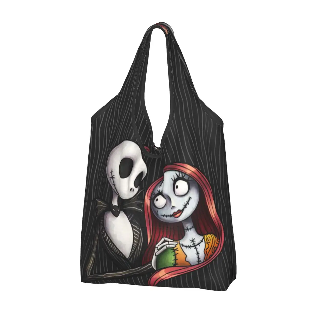 Custom Tim Burton Christmas Horror Movie Shopping Bags Women Portable Capacity Groceries Halloween Skull Jack Shopper Tote Bags