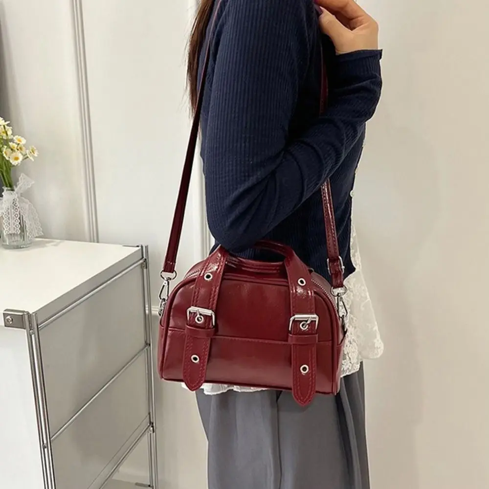 

New Vintage Buckle Shoulder Bag Mini PU Leather Boston Crossbody Bags Designer Luxury Women’s Handbag Daily