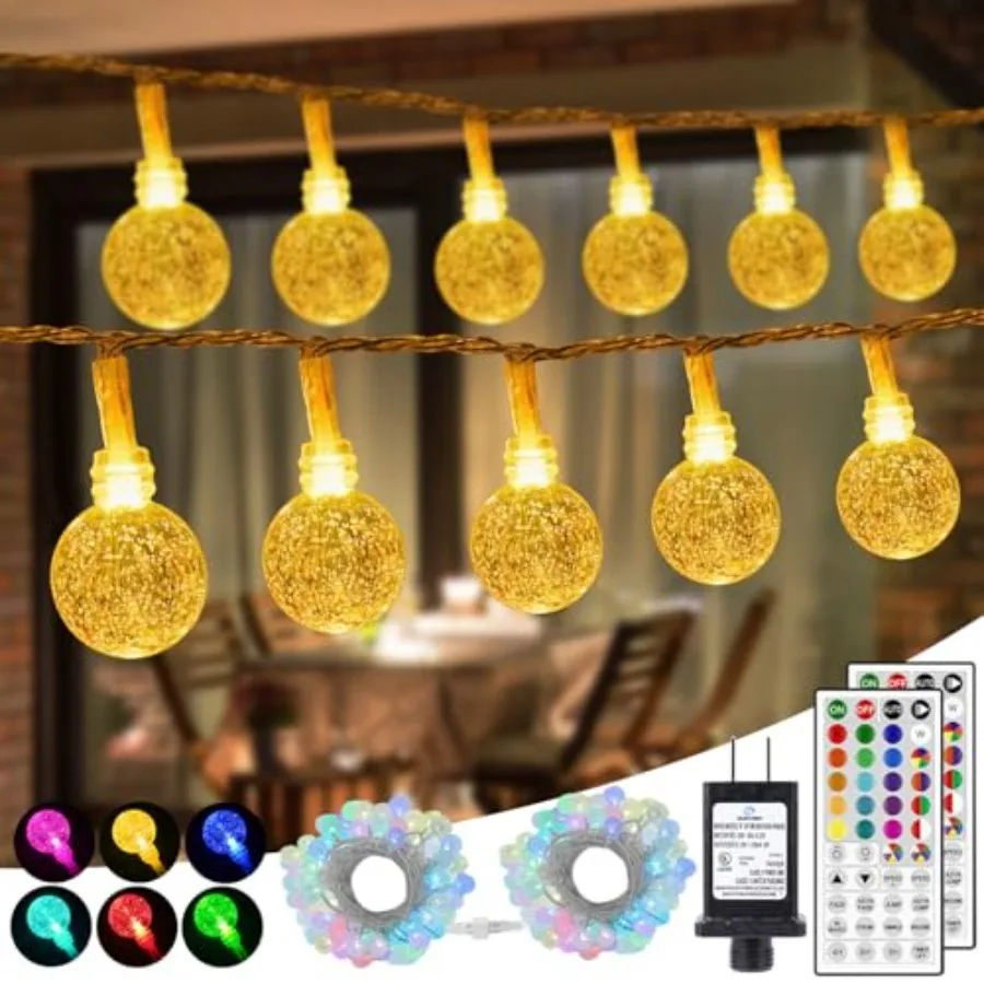 Globe Outdoor String Lights Plug in Connectable 66Feet 120LED Crystal Ball Light Waterproof Remote 24 Colors Decorative Lights
