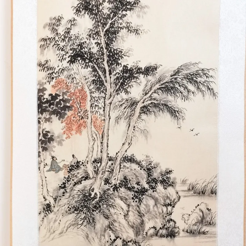 Mounted Chinese Landscape Hanging Scroll Painting, Handcrafted Pre‑Mounted Wall Art Adornment, Classic Oriental Wall Hanging