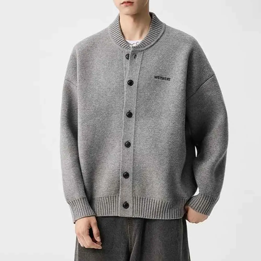 Autumn New Men's Solid Color Long-Sleeved Cardigan Sweater American Fashion Trend Casual High Street Loose Niche Men's Tops 2025