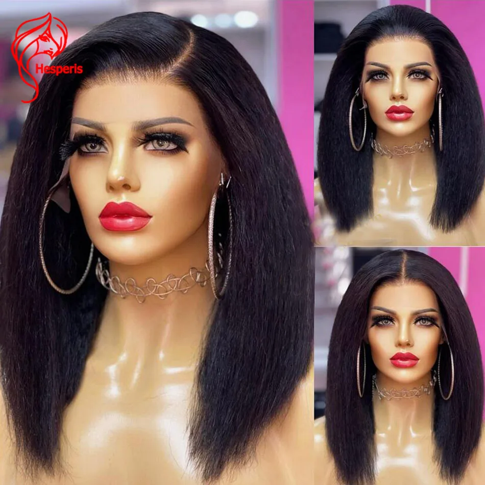 Hesperis Brazilian Remy 5.5x4.5 Pu Silk Base Lace Closure Human Hair Wig Yaki Straight Short Bob Cut Lace Front Wigs For Women