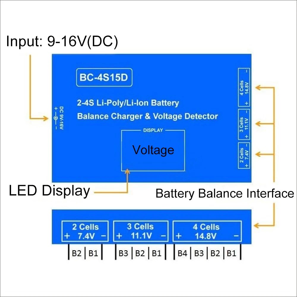 BC-4S15D chargeur d'équilibre de batterie Lithium Lipo 2-4S B4-800D affichage numérique LCD avec adaptateur pour Drone RC FPV quadrirotor