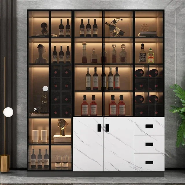 

Custom Modern Living Room Furniture Stainless Steel Whiskey Wine Display Bar Cabinet