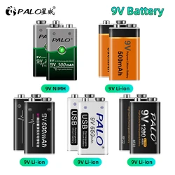 PALO 9V Rechargeable Battery 9 Volt Lithium Li-ion Battery 6F22 9V Crown Battery Ni-MH Batteries for Multimeter Metal Detector