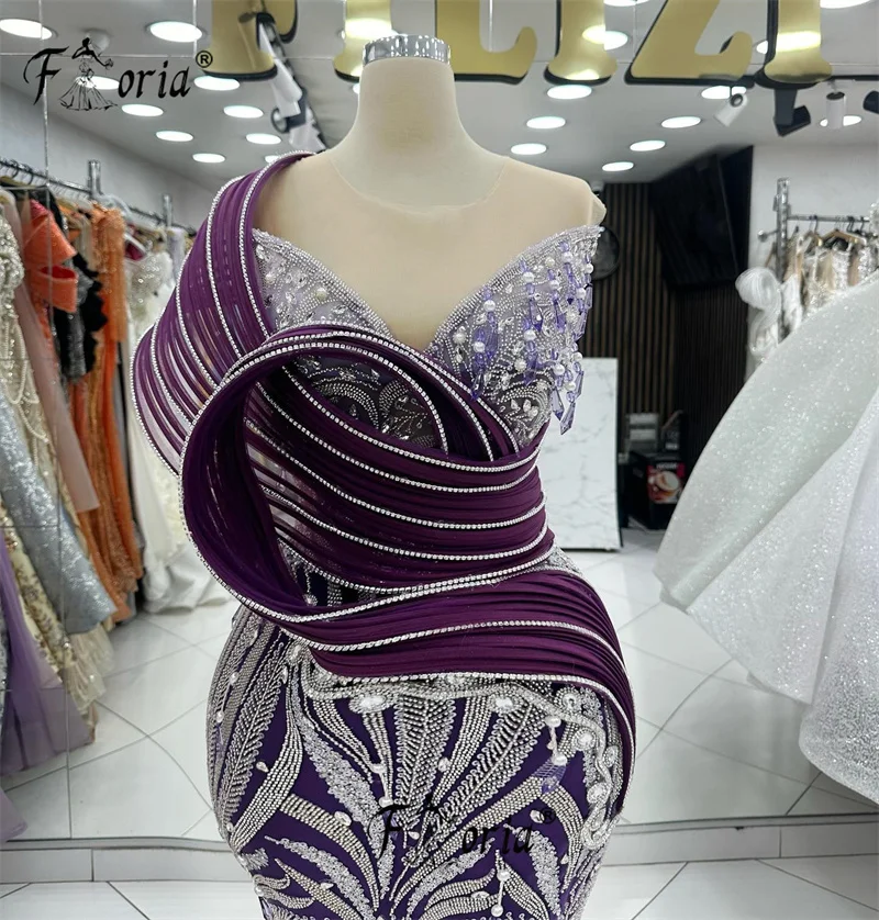 Vintage Purple Dubai Women Formal Party Dress with Silver Crystals Stunning Beads Mermaid Wedding Occasion Gowns Customize Robes