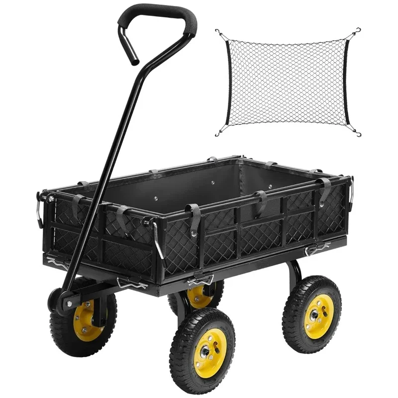 400 Lbs Capacity Mesh Steel Garden Truck Folding  Wagon With Removable Sides Garden Truck