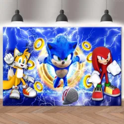 Sonic Blue Backdrop Boys Kid Birthday Party Decoration Photography Background Lightning Banner Poster Baby Shower Studio Props