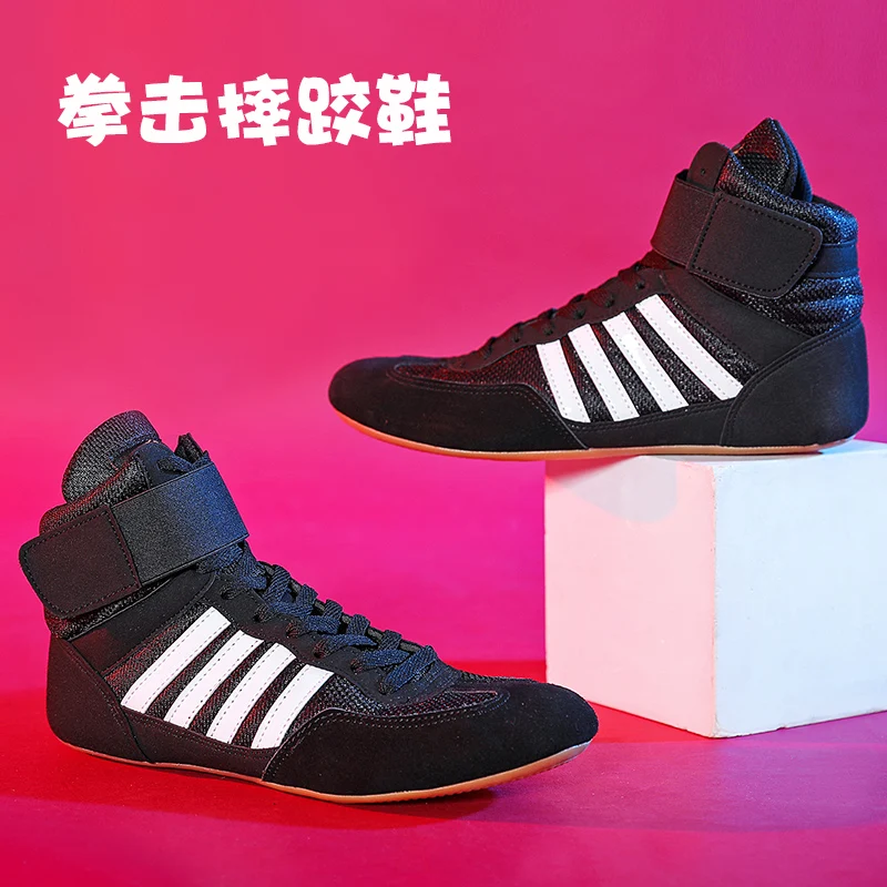 GINGPAI Wrestling Shoes Professional Boxing Shoes Men\'s Training Shoes Tendon Bottom Artificial Leather Sports Shoes Breathable
