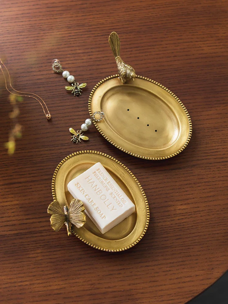 

European Vintage Brass Soap Dish Bathroom Accessories Bedroom Tabletop Jewelry Organizer Tray Tabletop Ornaments Tray decoration
