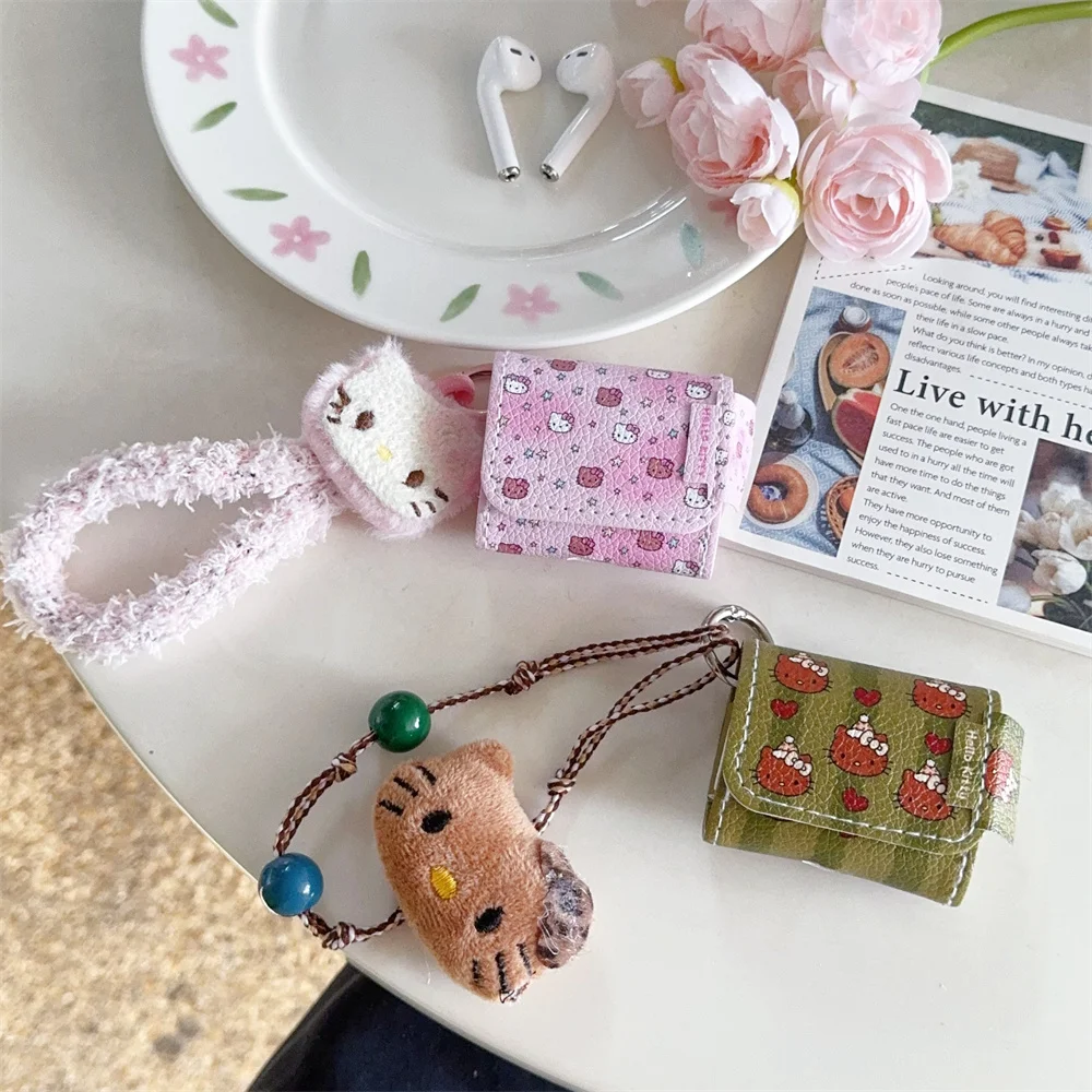 

Cute plush 3D Hellokitty Leather Earphone Case Cover for Airpods 4 3 2 Pro2 Pro3 Cases Headphone Charging Case Shockproof Cover
