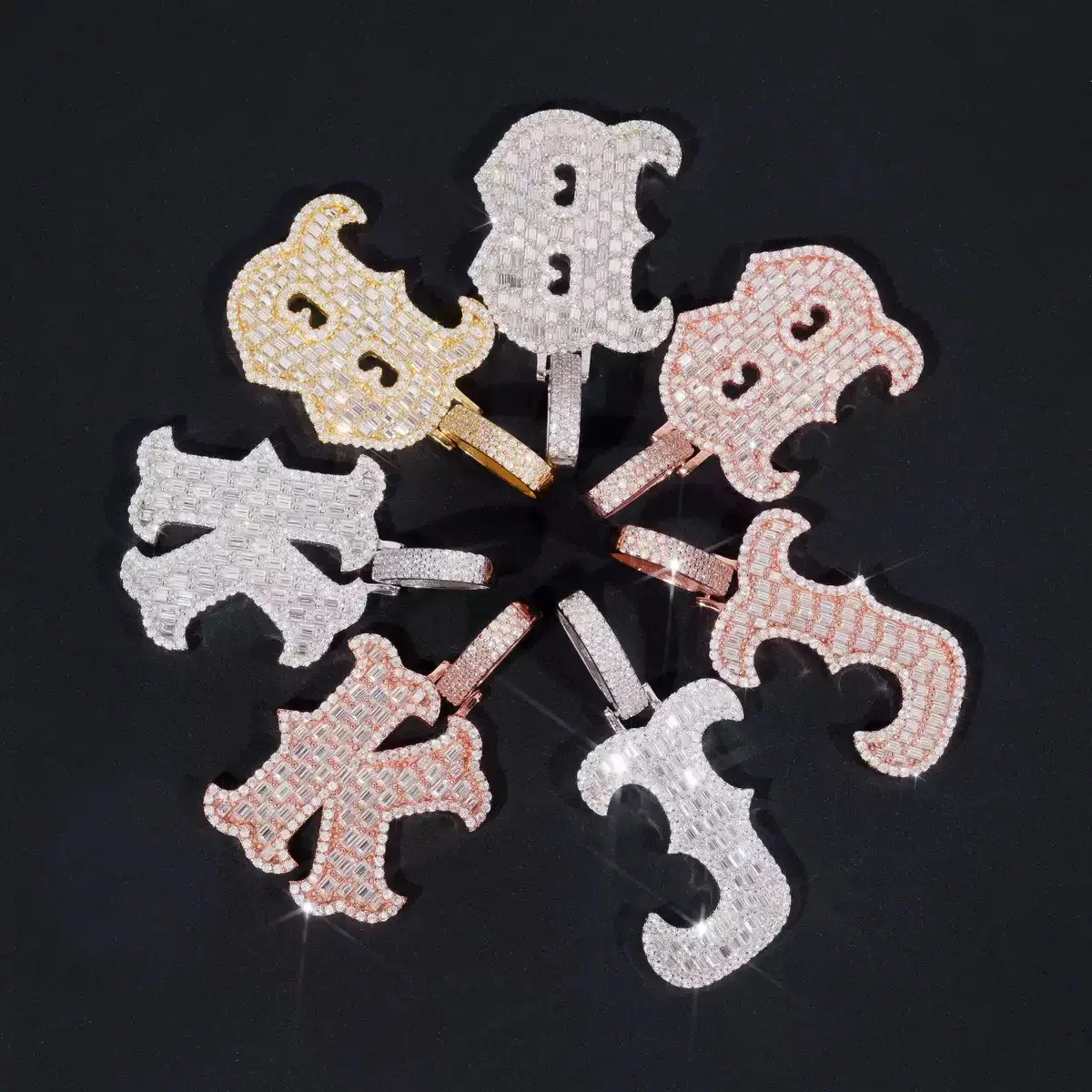 Hiphop Iced Out Baguette Cut Moissanite Letter Pendant 925 Sterling B K J Miami Cuban Letters Pendant Necklace Men Pass Tester