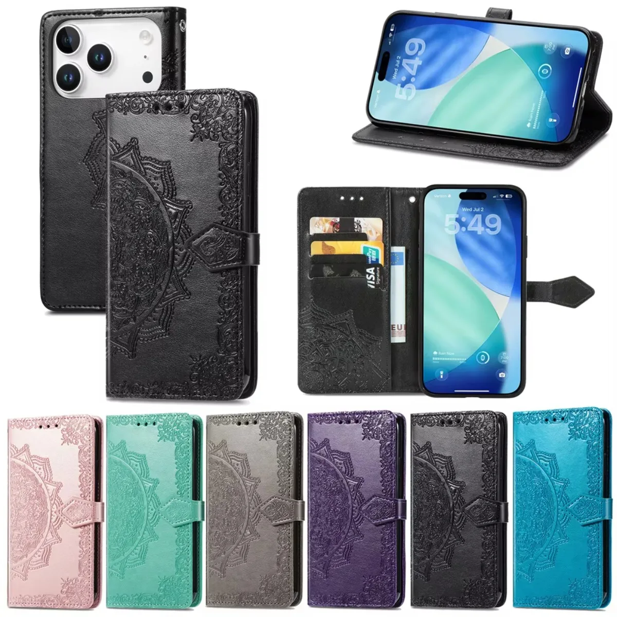 محفظة جلدية PU مع حامل بطاقة جراب هاتف محفظة حامل غطاء آيفون 17 Air 16E 15 14 Plus 13 12 11 Pro Max X XR XS