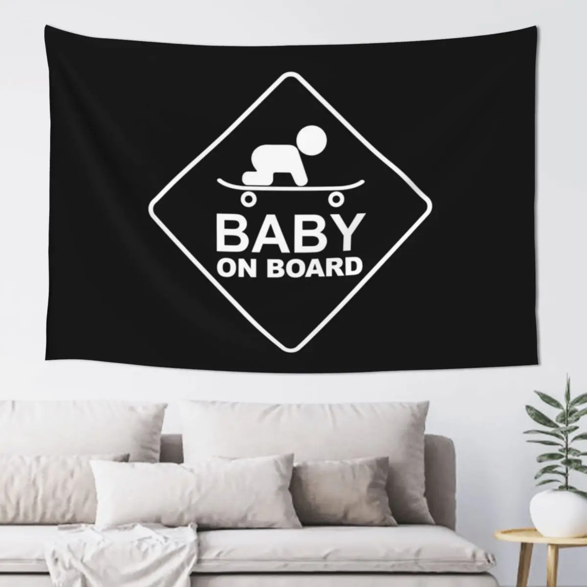 

Baby On Board - Skater Baby Sign - White Tapestry Cute Decor Home Decorators Decoration For Rooms Tapestry