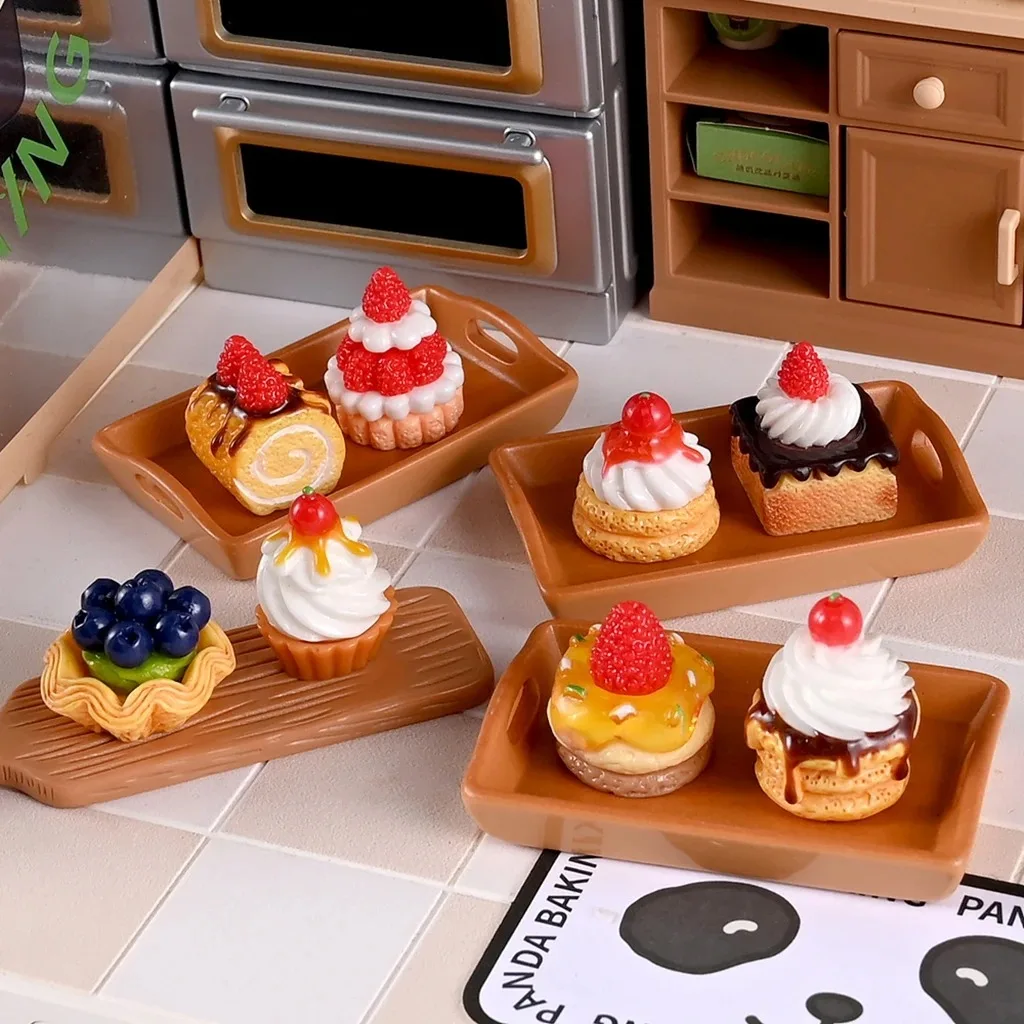 9Pcs 1/12 Mini Cream Cake Set, Dollhouse Dessert Scene Decor Accessories