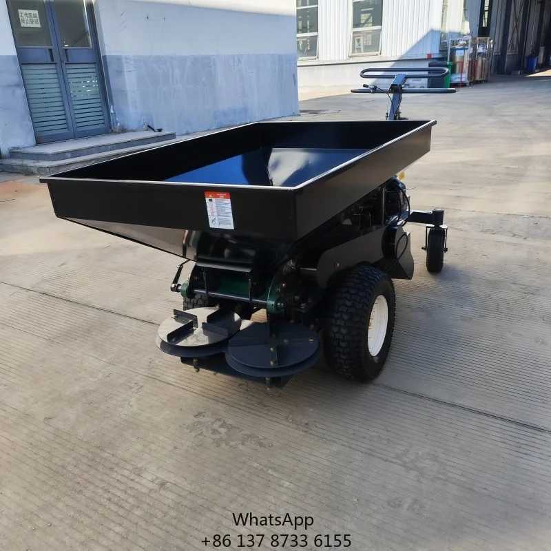 CE Certified Self-propelled Lawn Spreader Hand Push Double Disc Adjustable Petrol Lawn Garden Fertilizer Spreader For Sale
