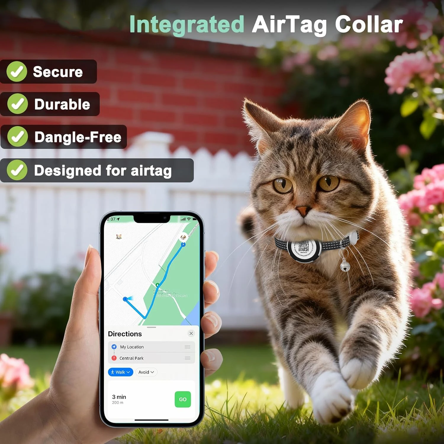 Waterproof AirTag Cat Collar with Airtag Holder, QR Code Tag Protection Shell, Reflective Kitten Collar for All Cats Puppy