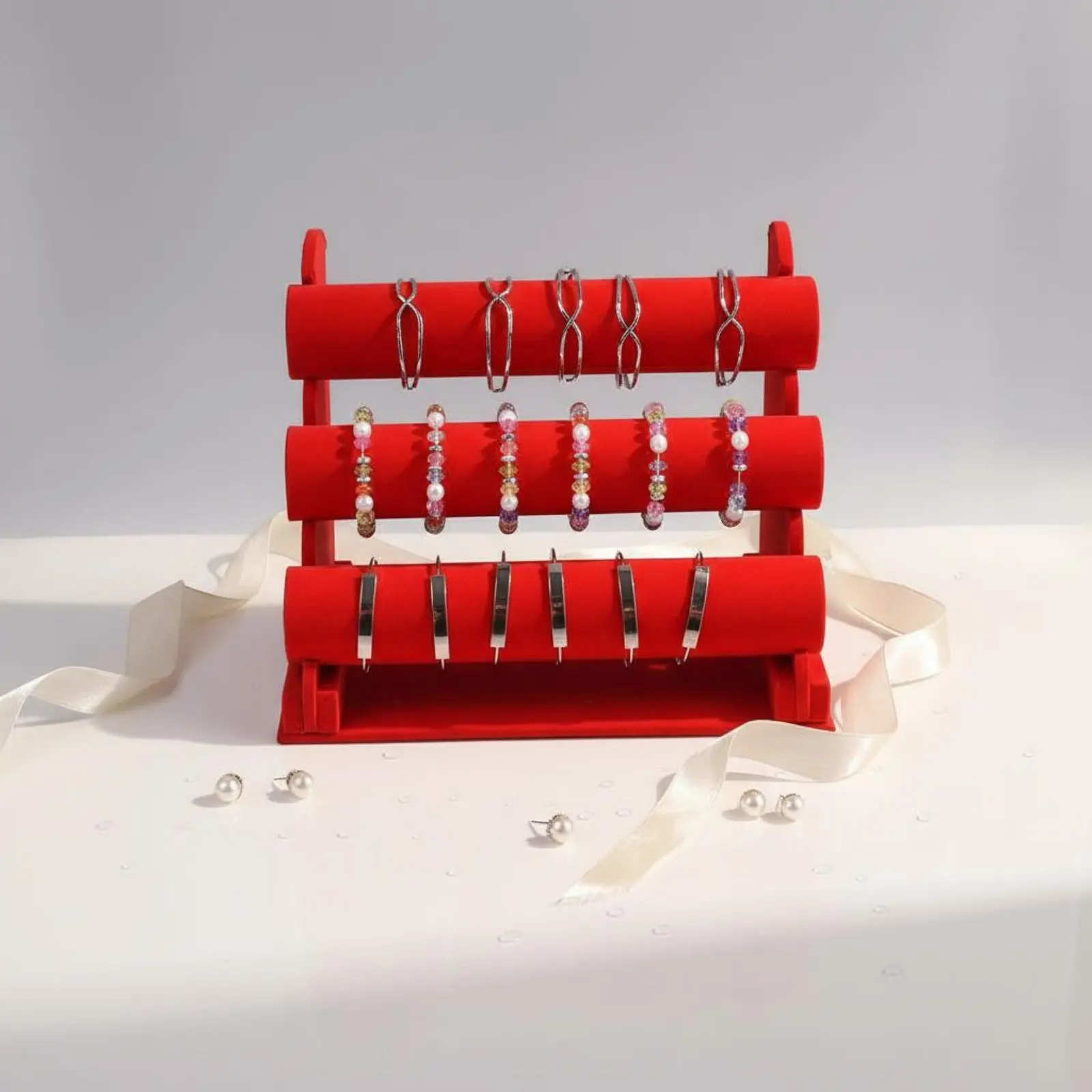 

Трехуровневая подставка для браслетов, съемная, цилиндрическая, для демонстрации браслетов и часов, легко собирается, с плюшевым покрытием