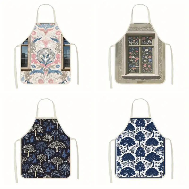 

Фартуки с цветочным и древесным узором, льняные фартуки, подходящие для приготовления пищи на кухне, общения родителей и детей, рисования и других мероприятий.