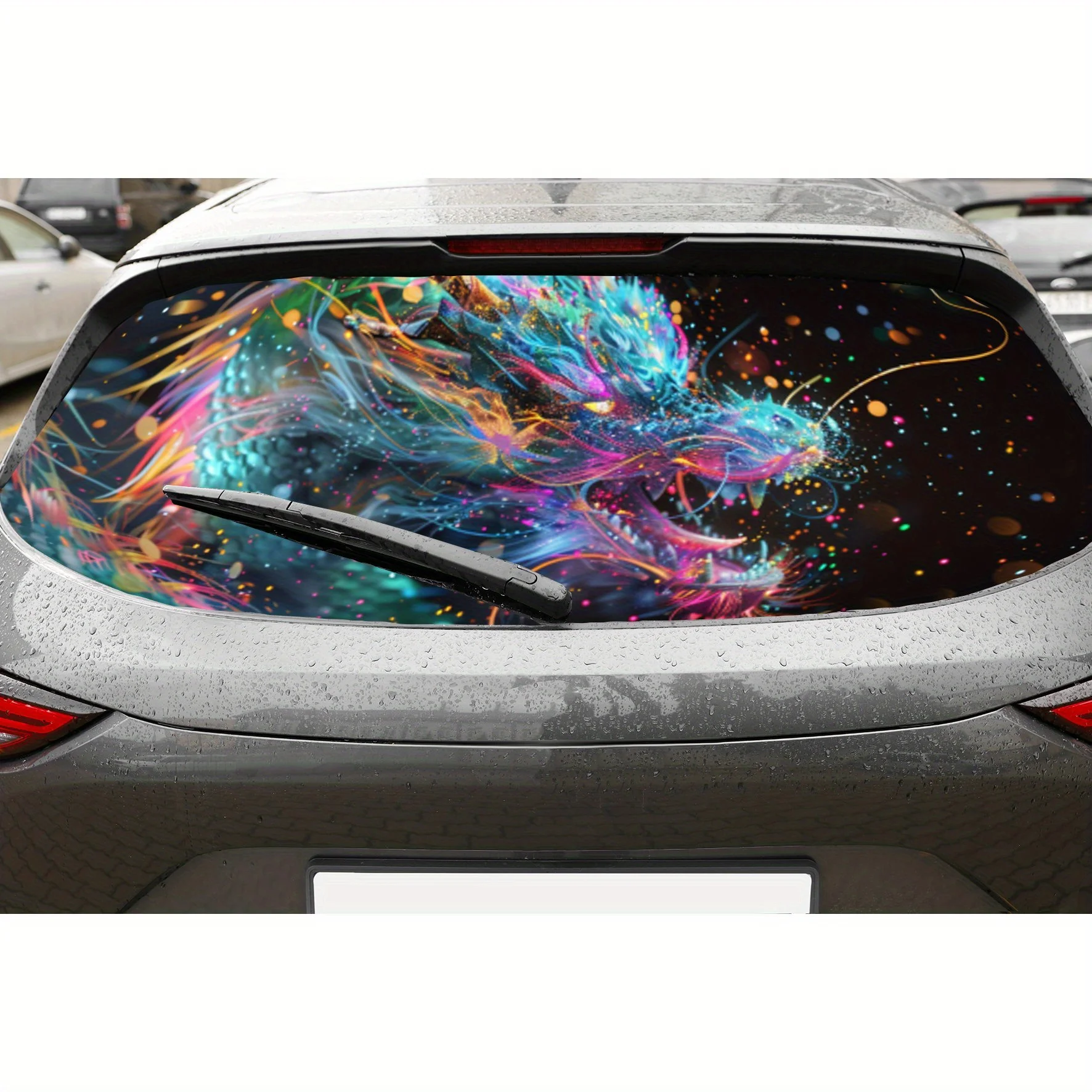 Colorful Dragon Sparkle Explosion Car Rear Window Vinyl Wraps, Waterproof Self-adhesive Car Vinyl Wraps, Surface Protection, Per