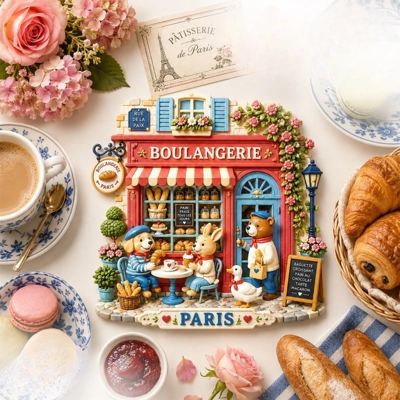 Paris Bakery Animals Fridge Magnet - Charming 3D French Souvenir Unique European Gift for Travel & Whimsical Kitchen Decor