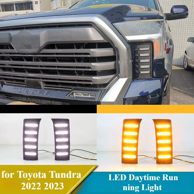 for Toyota Tundra 2022 2023 2Pcs Car LED Daytime Running Light Dynamic Turn Signal Relay DRL Fog Lamp Decoration 12V Daylights