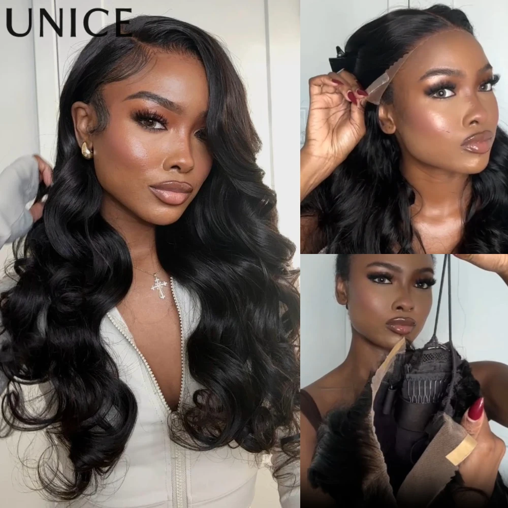 

Unice Hair 250% Density 13x4 Lace Frontal Human Hair Wigs With Drawstring Pre Everything Body Wave Glueless Wig Ready To Wear Go