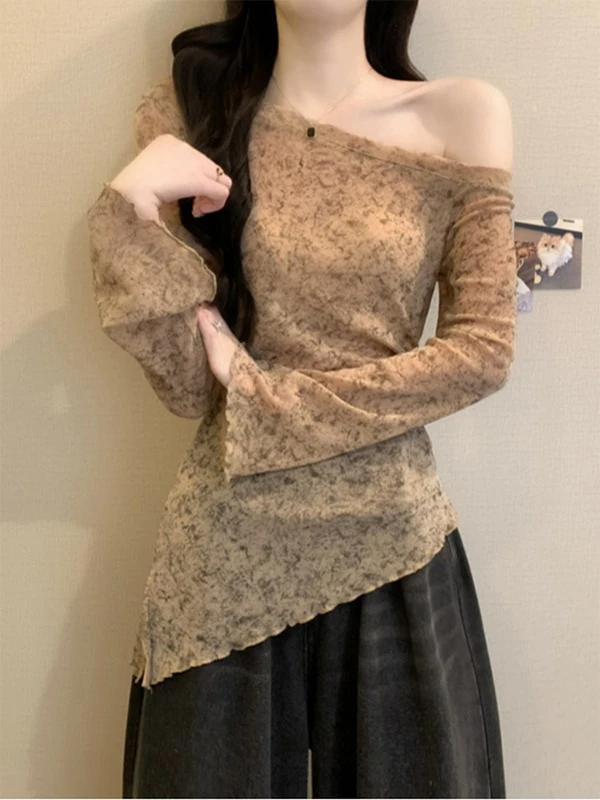 Ele Sweet adient Dyeing Long Sve Slim Fit oulder Design Top for Women Casual Sle Commute Suitable Soft Pastel Color